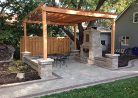 Wooden awning/ built in fire pit